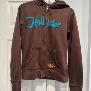 Hollister Cali Freedom Zip Hoodie Brown Embroidered Women’s Large